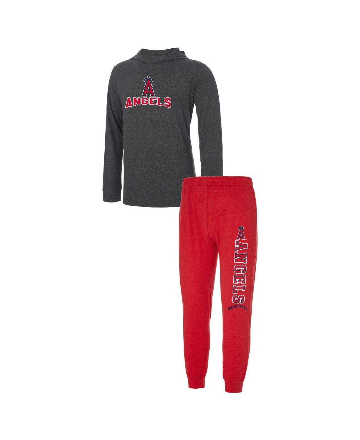 Shop Concepts Sport Men's  Red And Charcoal Los Angeles Angels Meter Hoodie And Joggers Set In Red,charcoal