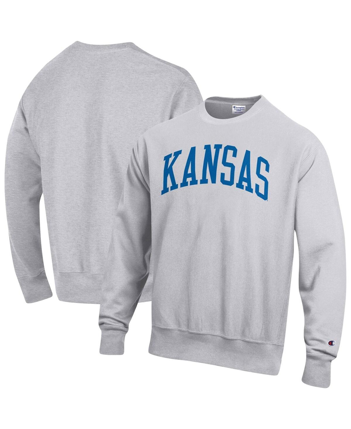 Champion Men's  Heathered Gray Kansas Jayhawks Arch Reverse Weave Pullover Sweatshirt