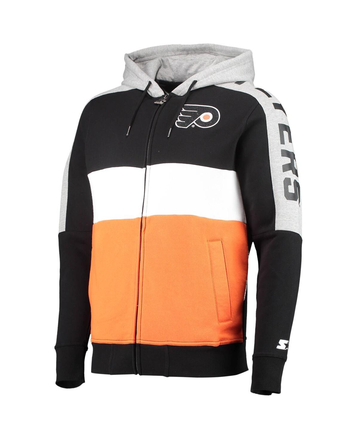 Starter Men's  Black, Orange Philadelphia Flyers Playoffs Color Block Full-zip Hoodie In Black,orange