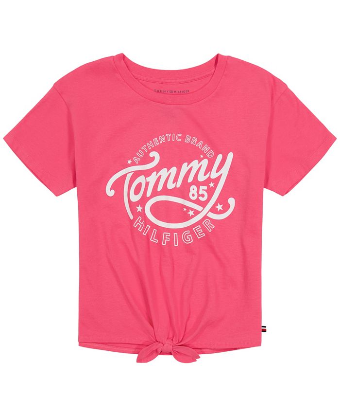 Tommy Hilfiger Big Girls Short Sleeve Tie-Front Logo T-Shirt - Macy's