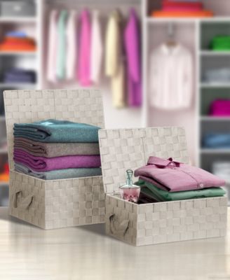 3 Pack Decorative Stackable Woven Basket with Lid and Built-in Rope Carry Handles - Great for Storage and Organization