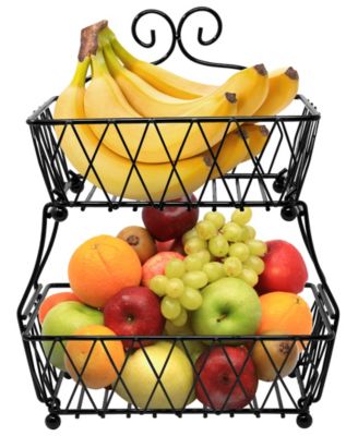 2-Tier Wire Bread Basket Stand - for Kitchen Countertop Organization & Display Rack, Fruit & Bread Basket