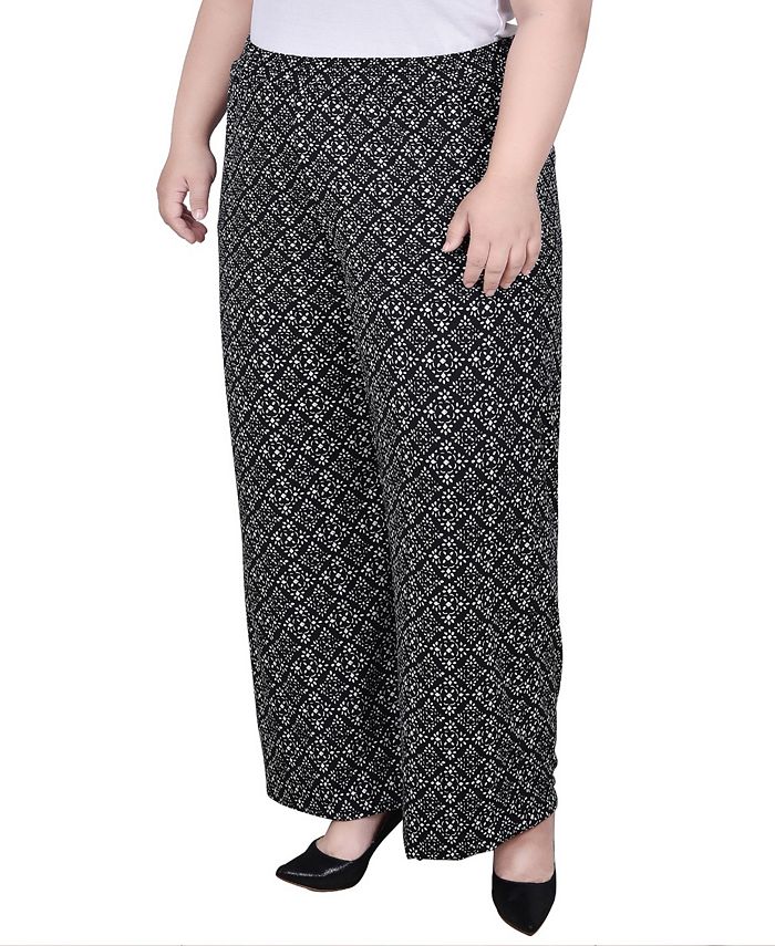 NY Collection Plus Size Wide Leg Pull On Pants - Macy's