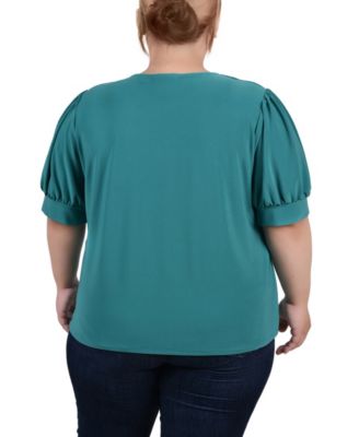 Plus Size Short Balloon Sleeve Top with Hardware