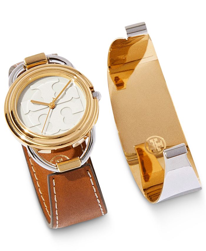 Tory Burch Women's Miller Luggage Leather Strap & Two-Tone Stainless Steel  Bracelet Watch 32mm Gift Set & Reviews - All Watches - Jewelry & Watches -  Macy's