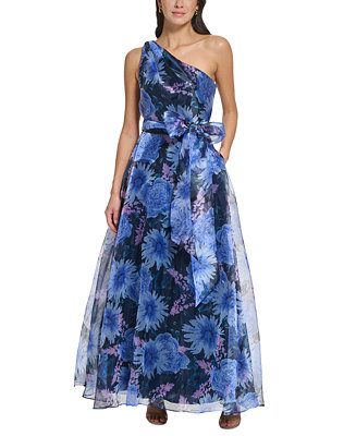 Eliza J Women's One-Shoulder Bow-Sash Floral Gown - Macy's