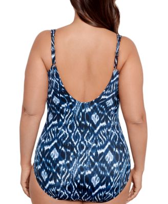 Miraclesuit Plus Size Printed Palatium Sanibel Ruched One-Piece Swimsuit