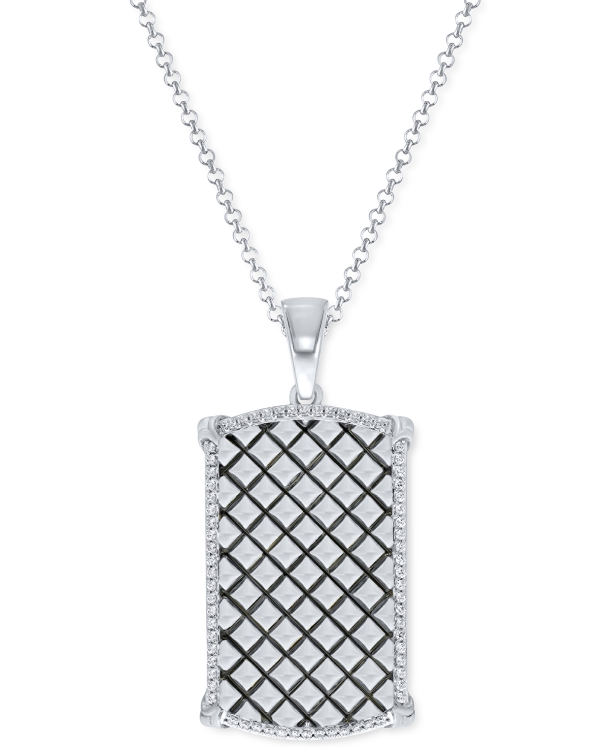 Macy's Men's Diamond Border Square Pattern Dog Tag 22" Pendant Necklace (1/2 Ct. T.w.) In Sterling Silver