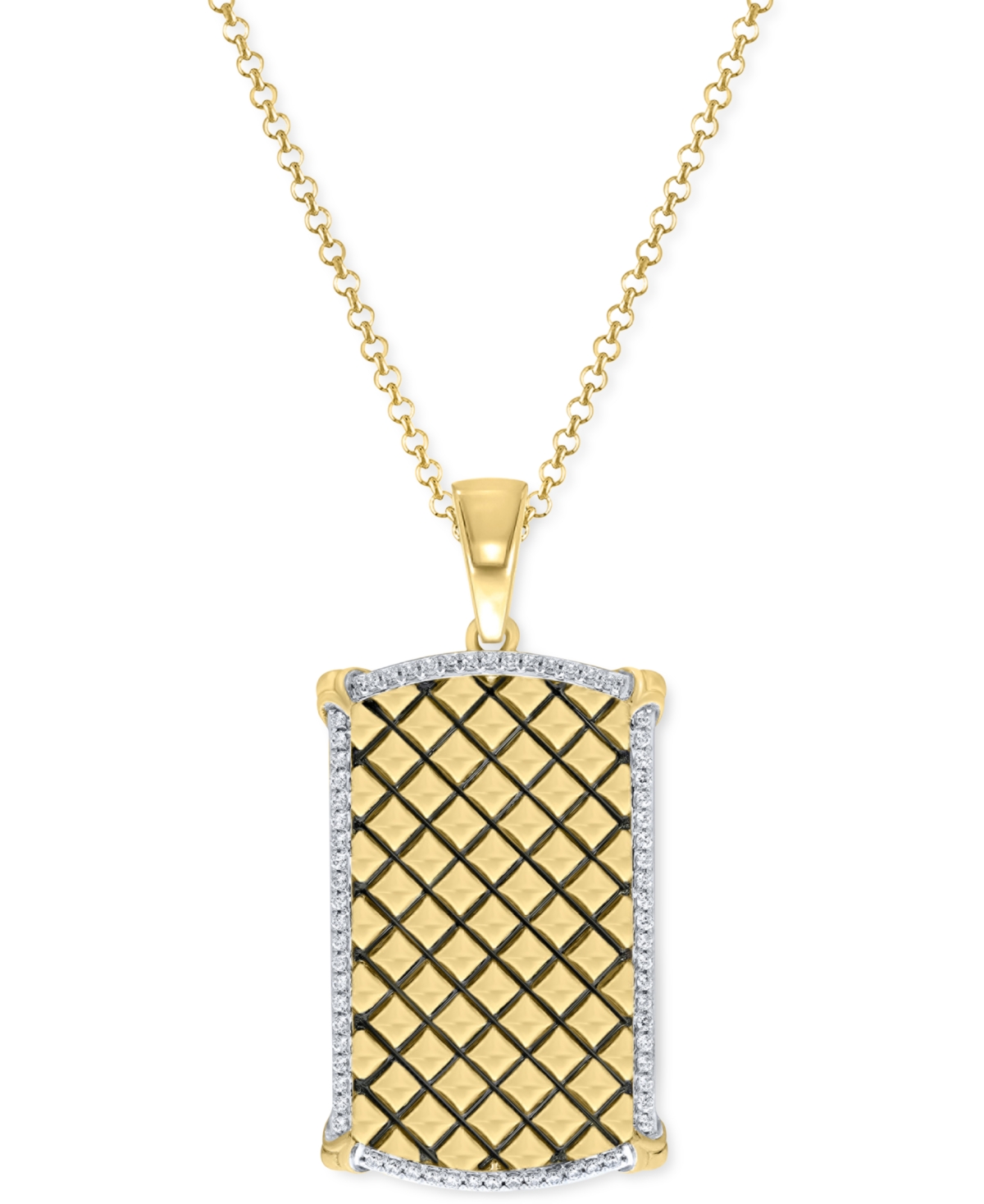 Macy's Men's Diamond Border Square Pattern Dog Tag 22" Pendant Necklace (1/2 Ct. T.w.) In Gold Over Silver
