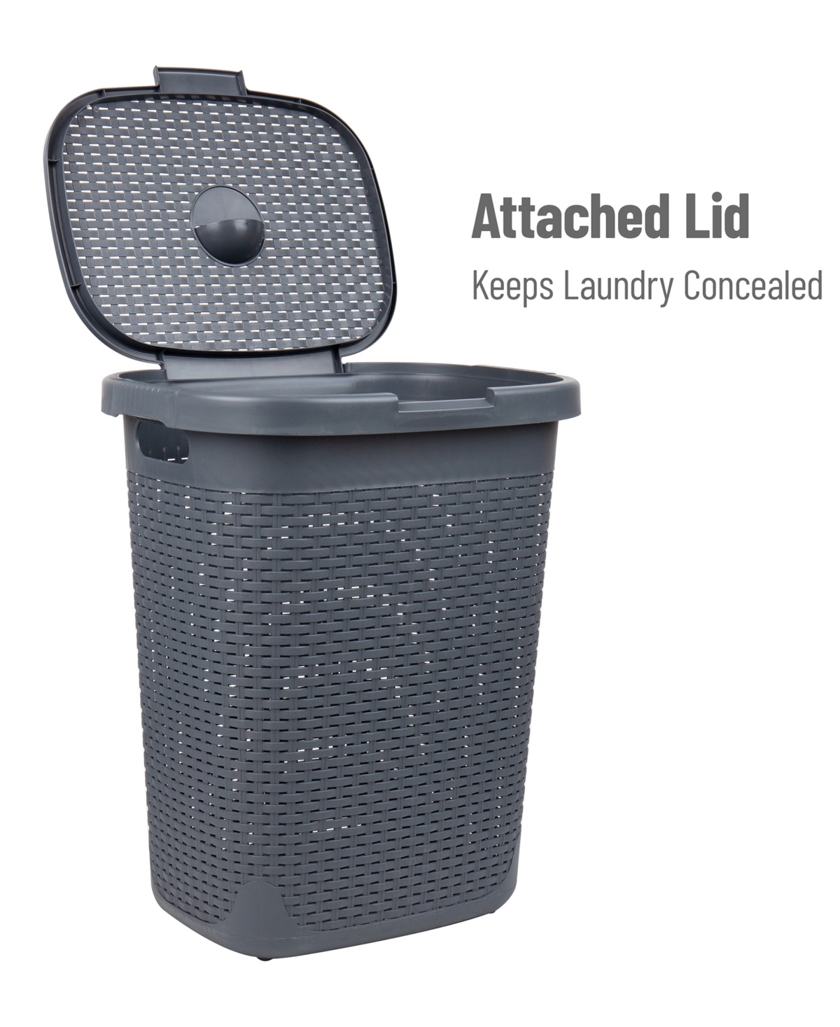 Shop Mind Reader Basket Collection Slim Laundry Hamper, Cut Out Handles, Attached Hinged Lid, Ventilated, Set Of 2 In Gray