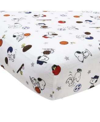 Snoopy Sports Gray/Blue/Yellow/Red 3-Piece Nursery Baby Crib Bedding Set