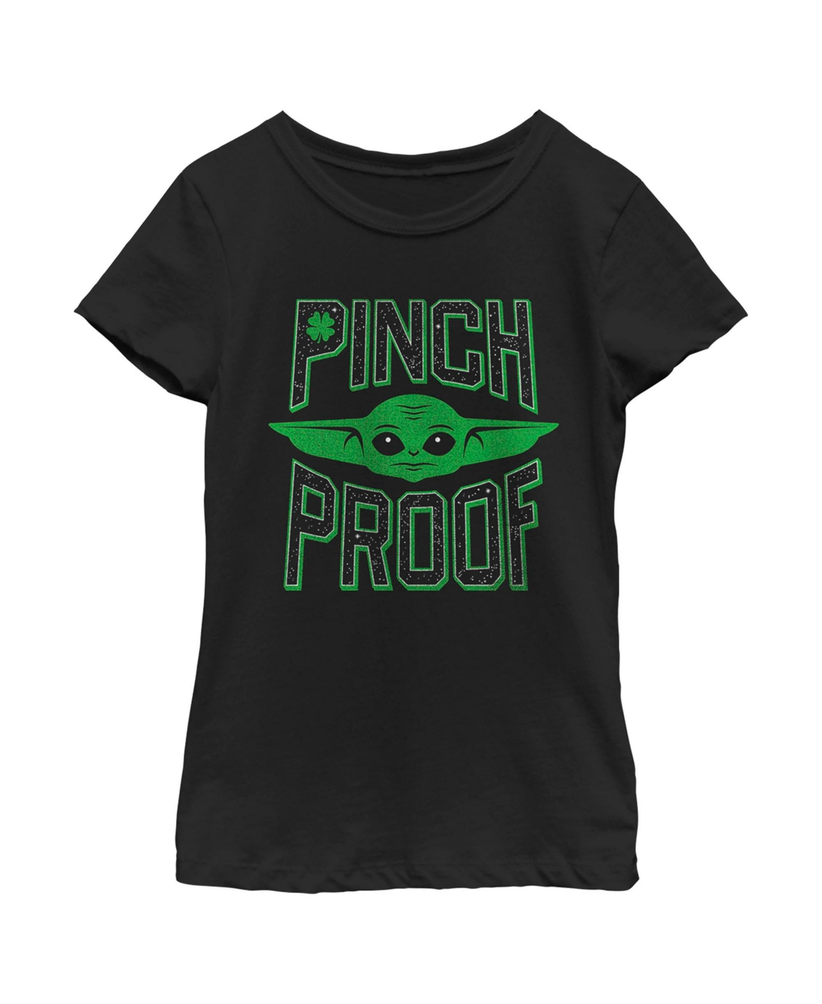 Disney Lucasfilm Girl's Star Wars: The Mandalorian St. Patrick's Day Grogu Pinch Proof Child T-shirt In Black