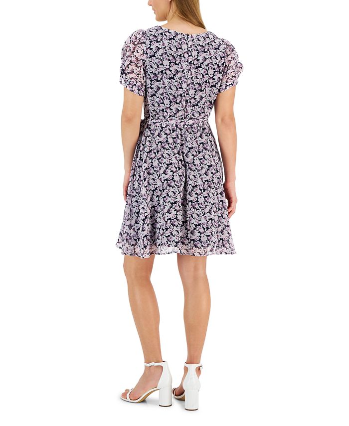 Connected Petite Floral-Print Knot-Sleeve Wrap Dress - Macy's