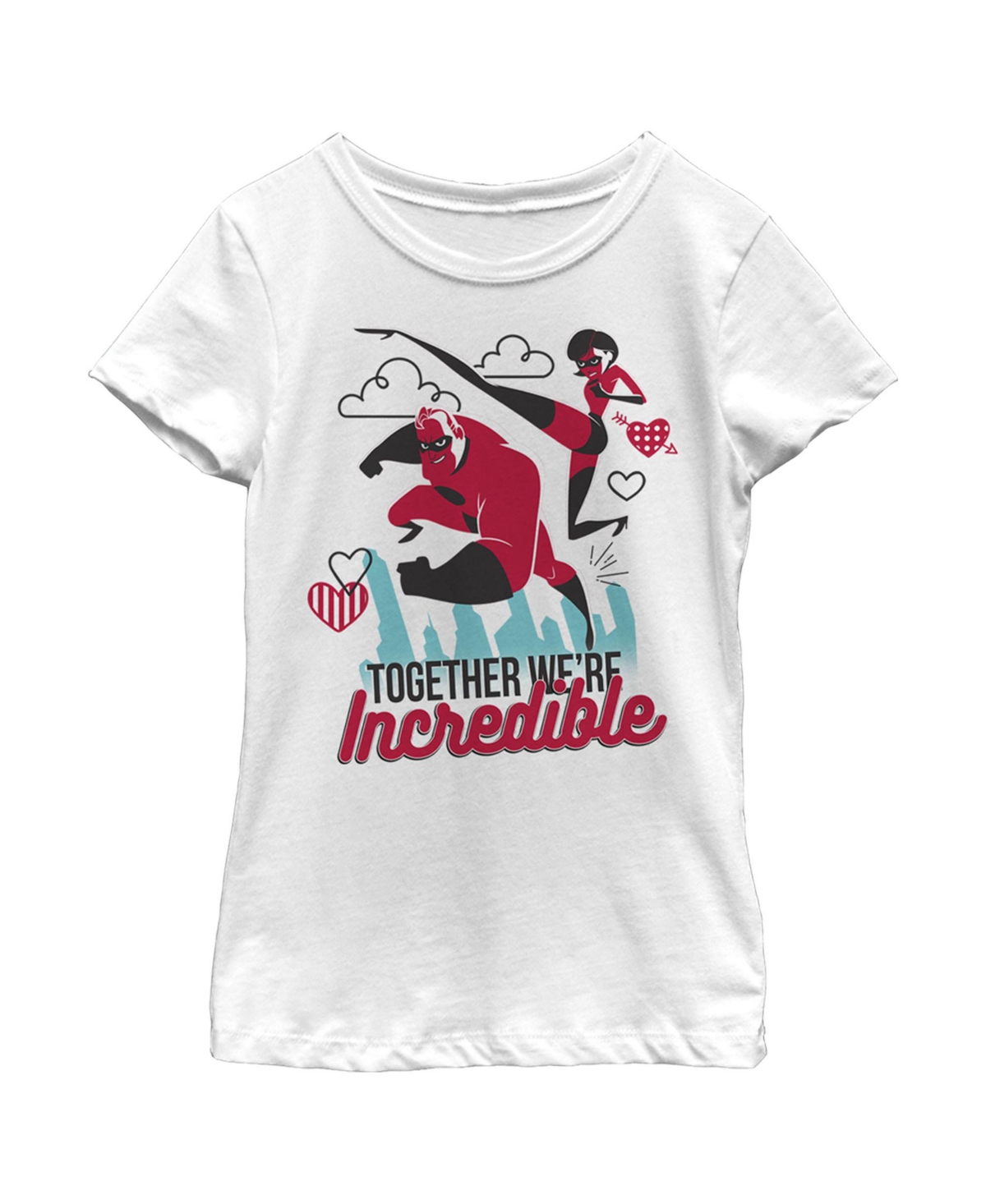 Disney Pixar Kids' Girl's The Incredibles Valentine Together We're Incredible Child T-shirt In White