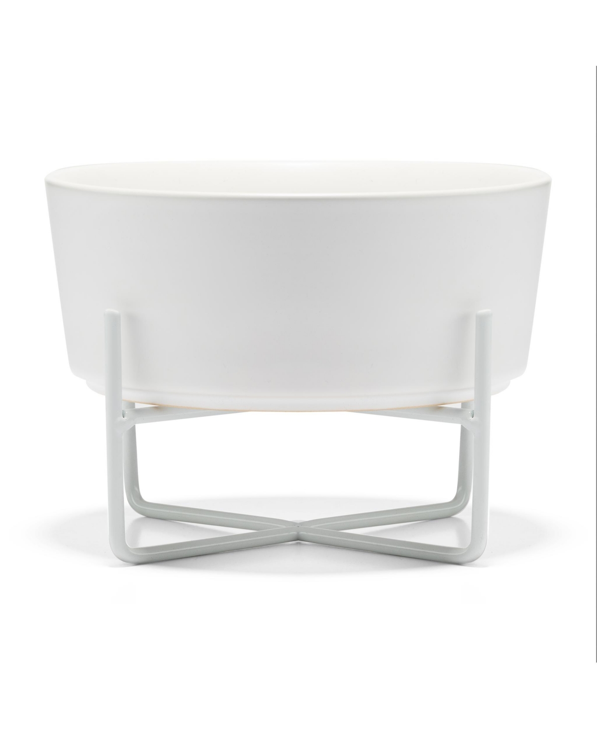 Dog Simple Solid Bowl and Stand - Matte White - Small - White