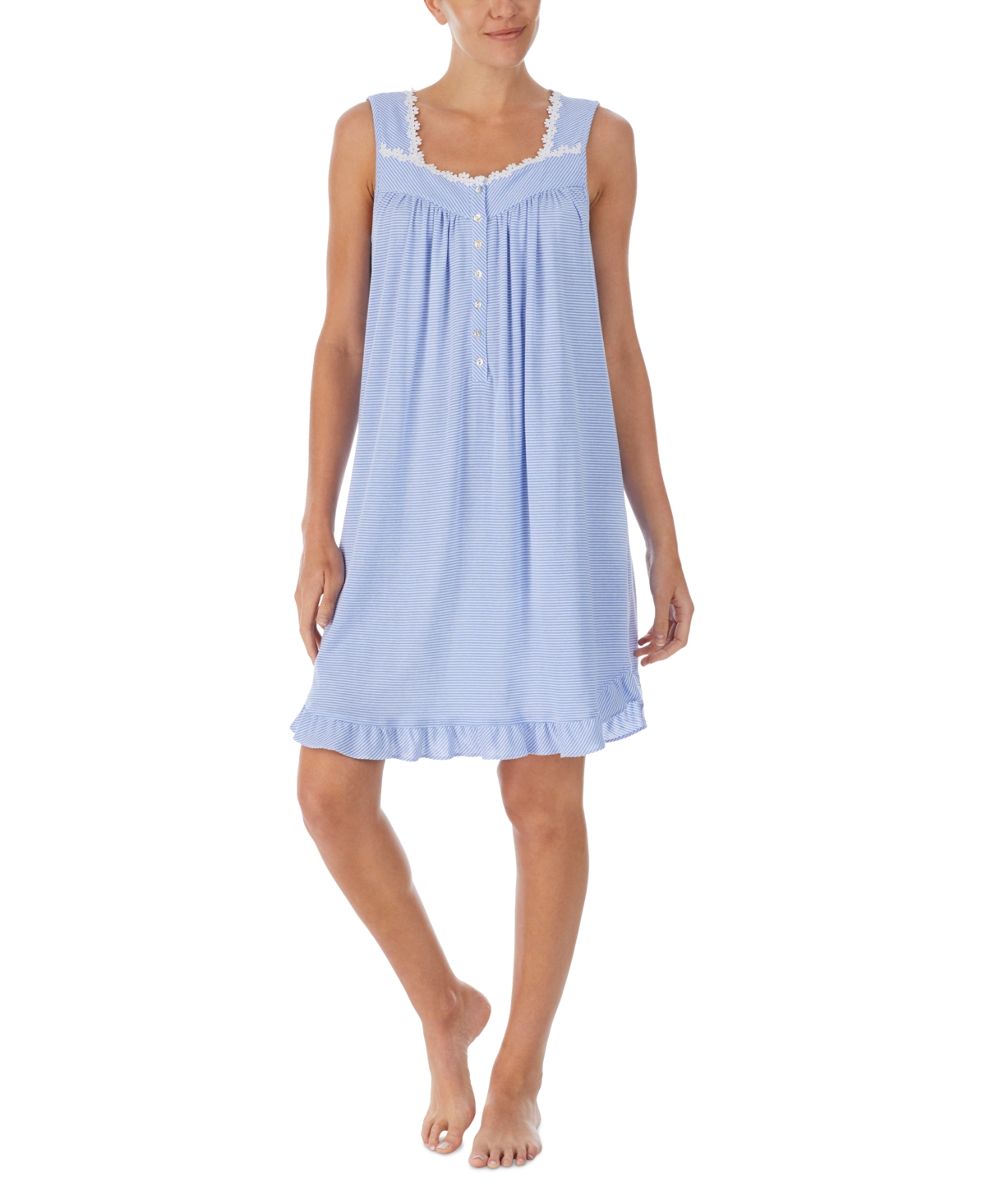 EILEEN WEST DAISY-CHAIN-LACE STRIPED NIGHTGOWN