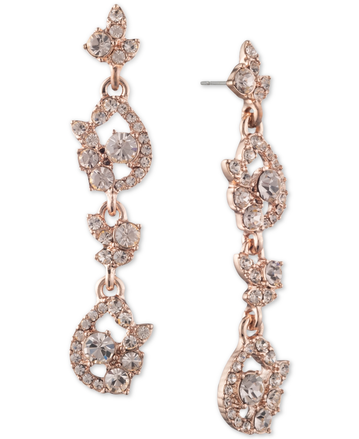 GIVENCHY ROSE GOLD TONE CRYSTAL OPENWORK CLUSTER DROP EARRINGS