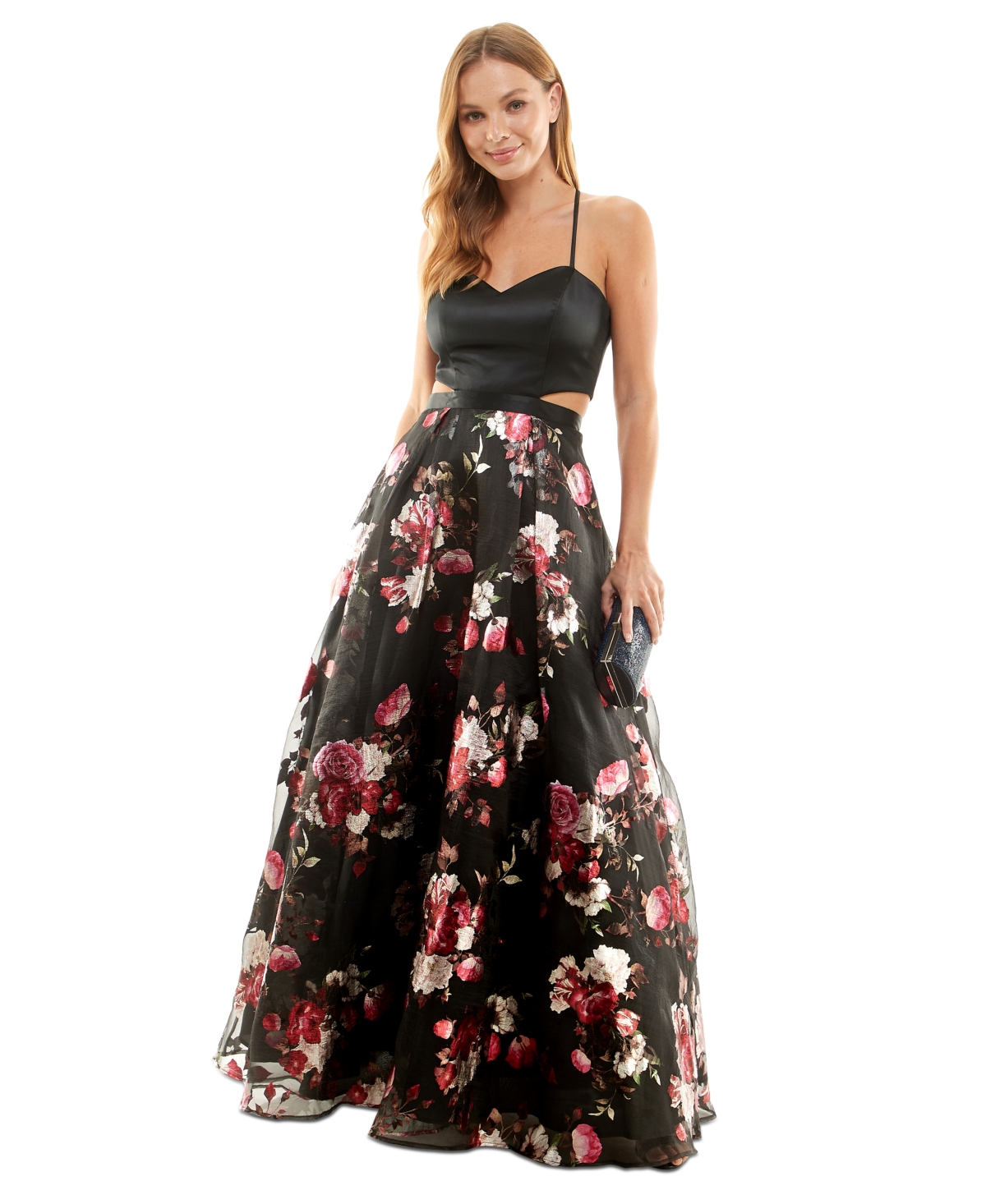 Crystal Doll Juniors' Printed-Skirt Ball Gown