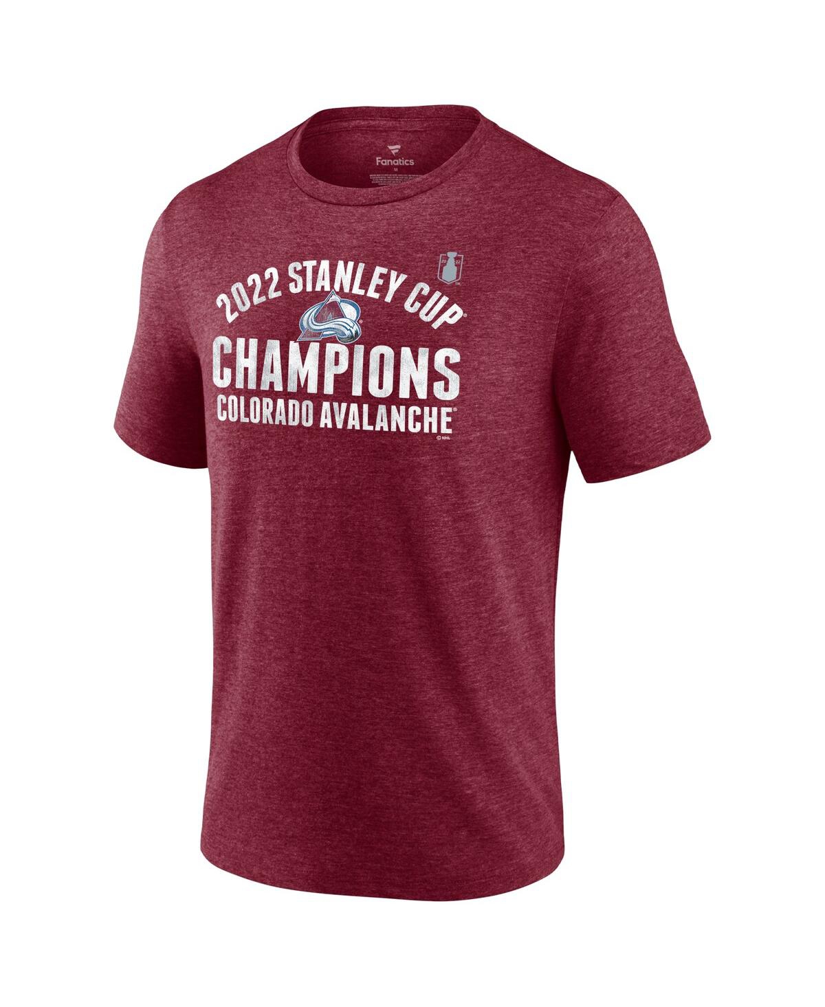 Shop Fanatics Men's  Burgundy Colorado Avalanche 2022 Stanley Cup Champions Slap Shot Tri-blend T-shirt