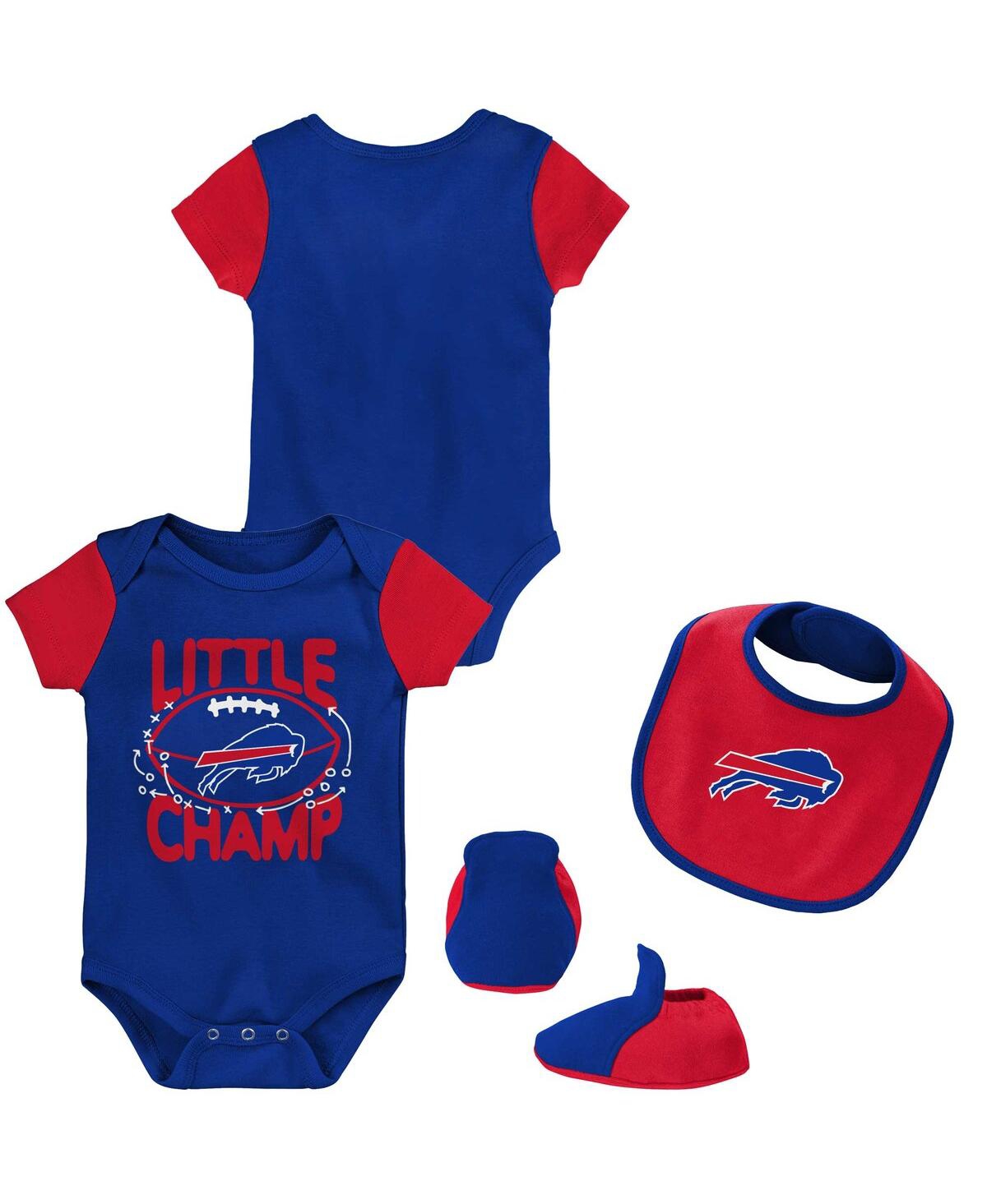 Newborn and Infant Boys and Girls Red Buffalo Bills Little Champ Three-Piece Bodysuit Bib and Booties Set - Royal