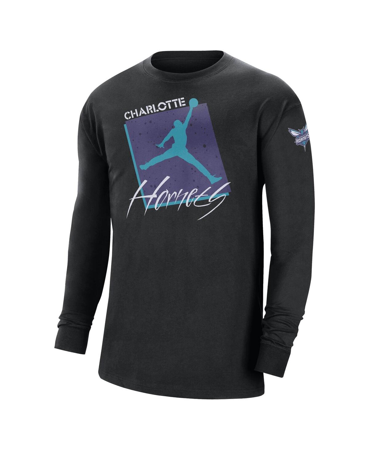 Jordan Men's  Black Charlotte Hornets Courtside Max 90 Vintage-like Wash Statement Edition Long Sleev In Black