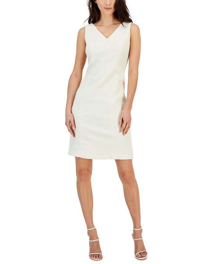Anne Klein Women s Tweed Sleeveless V Neck Sheath Dress Macy s
