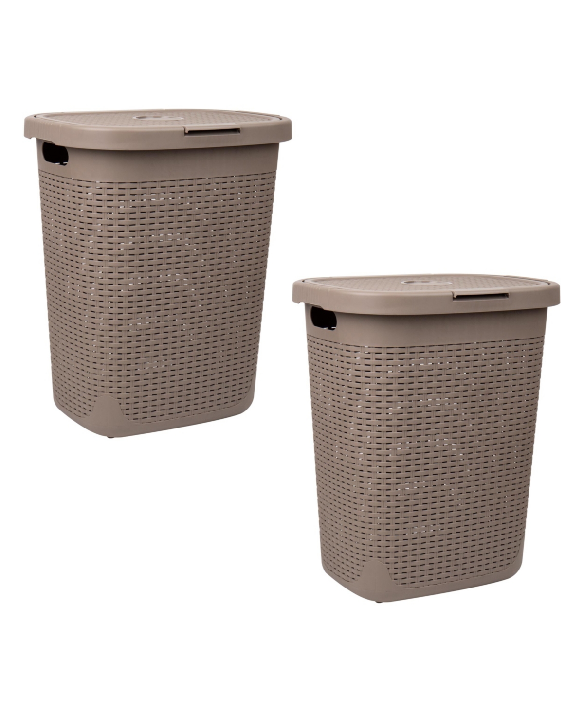 Mind Reader Basket Collection Slim Laundry Hamper, Cut Out Handles, Attached Hinged Lid, Ventilated, Set Of 2 In Tan