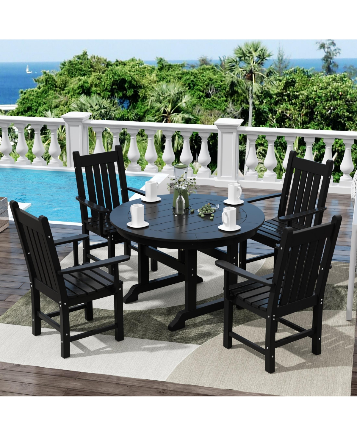 WestinTrends 5 Piece Outdoor Patio Dining Set Round Table and Armchair