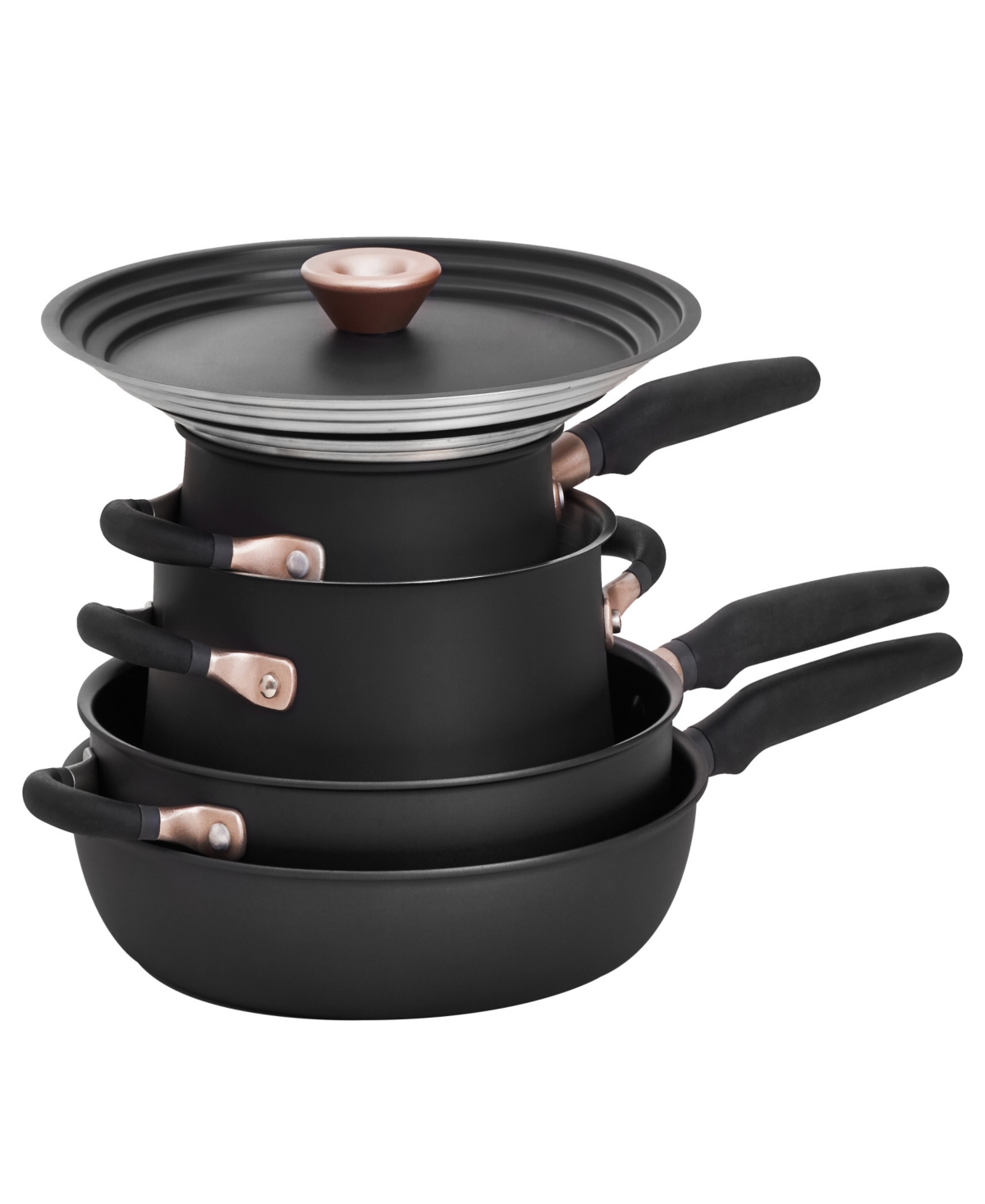 Meyer Accent Series Hard Anodized Alum And Stainless Steel 6-piece Cookware Essentials Set In Matte Black With Gold Accent