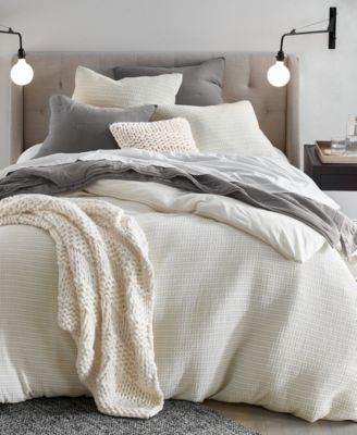 Shop Oake Waffle Stripe Duvet Cover Sets Created For Macys In White Combo