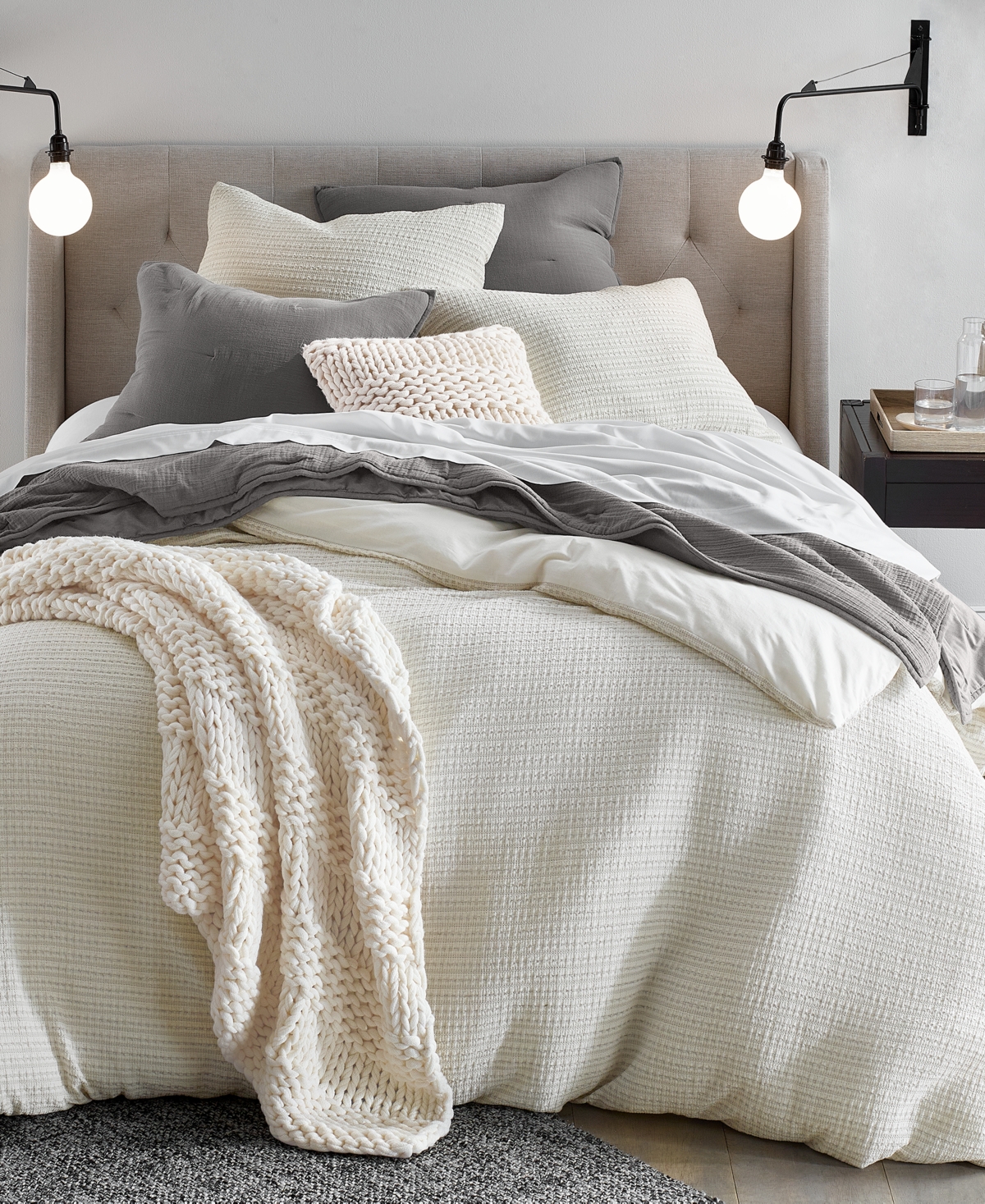 Shop Oake Waffle Stripe 3-pc. Duvet Cover Set, King, Created For Macy's In White Combo
