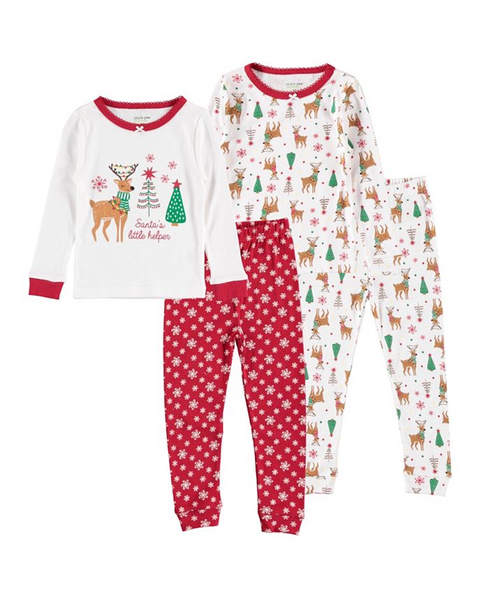 Chickpea Baby and Toddler Girls Christmas Reindeer Pajamas, 4 Piece Set ...