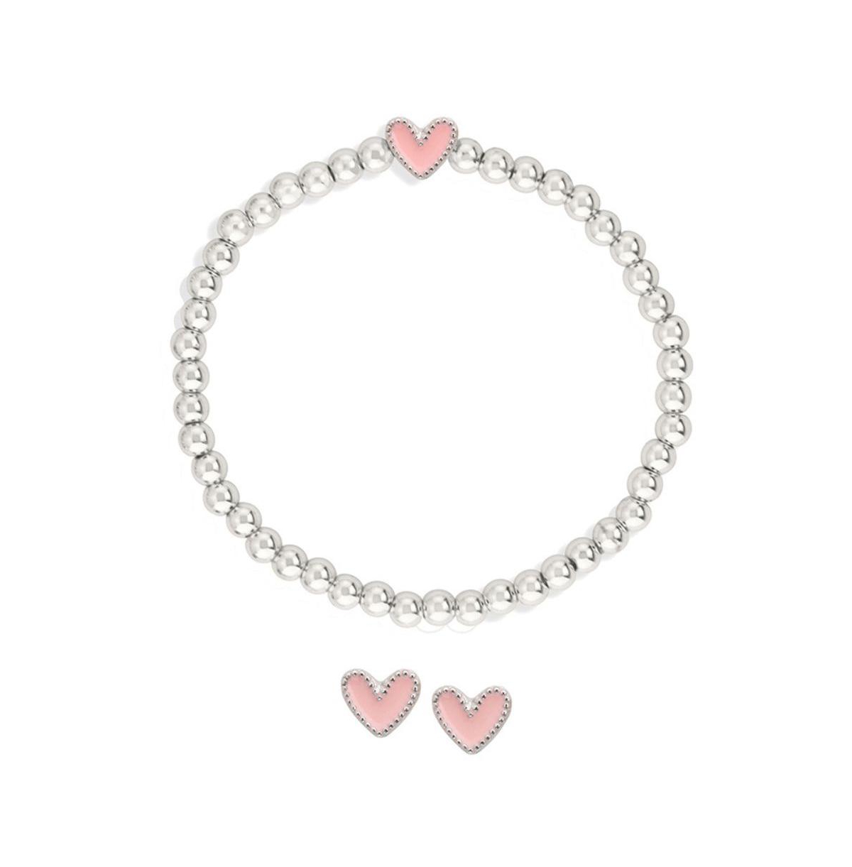 Luca + Danni Heart Stretch Bracelet + Stud Earring Women's Gift Set In Pink