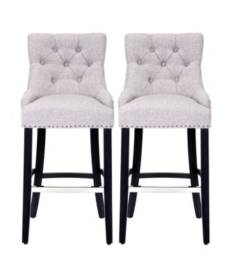 29" Linen Tufted Buttons Upholstered Wingback Bar Stool (Set of 2)