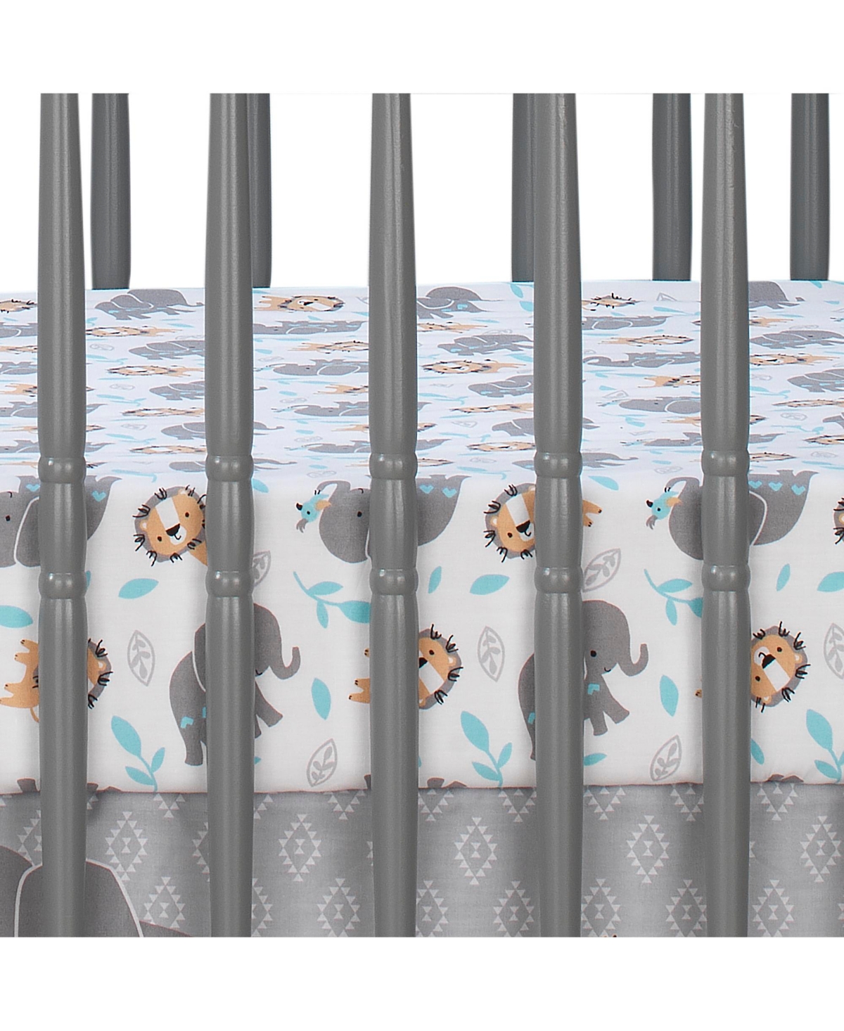 Bedtime Originals Baby Jungle Fun White/Gray/Blue Elephant & Lion Fitted Crib Sheet