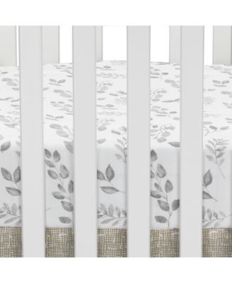 Baby Painted Forest White/Gray Watercolor Leaf Print Fitted Crib Sheet