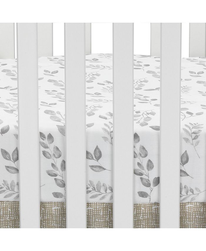 Lambs & Ivy Painted Forest White/Gray Watercolor Leaf Print Baby Fitted