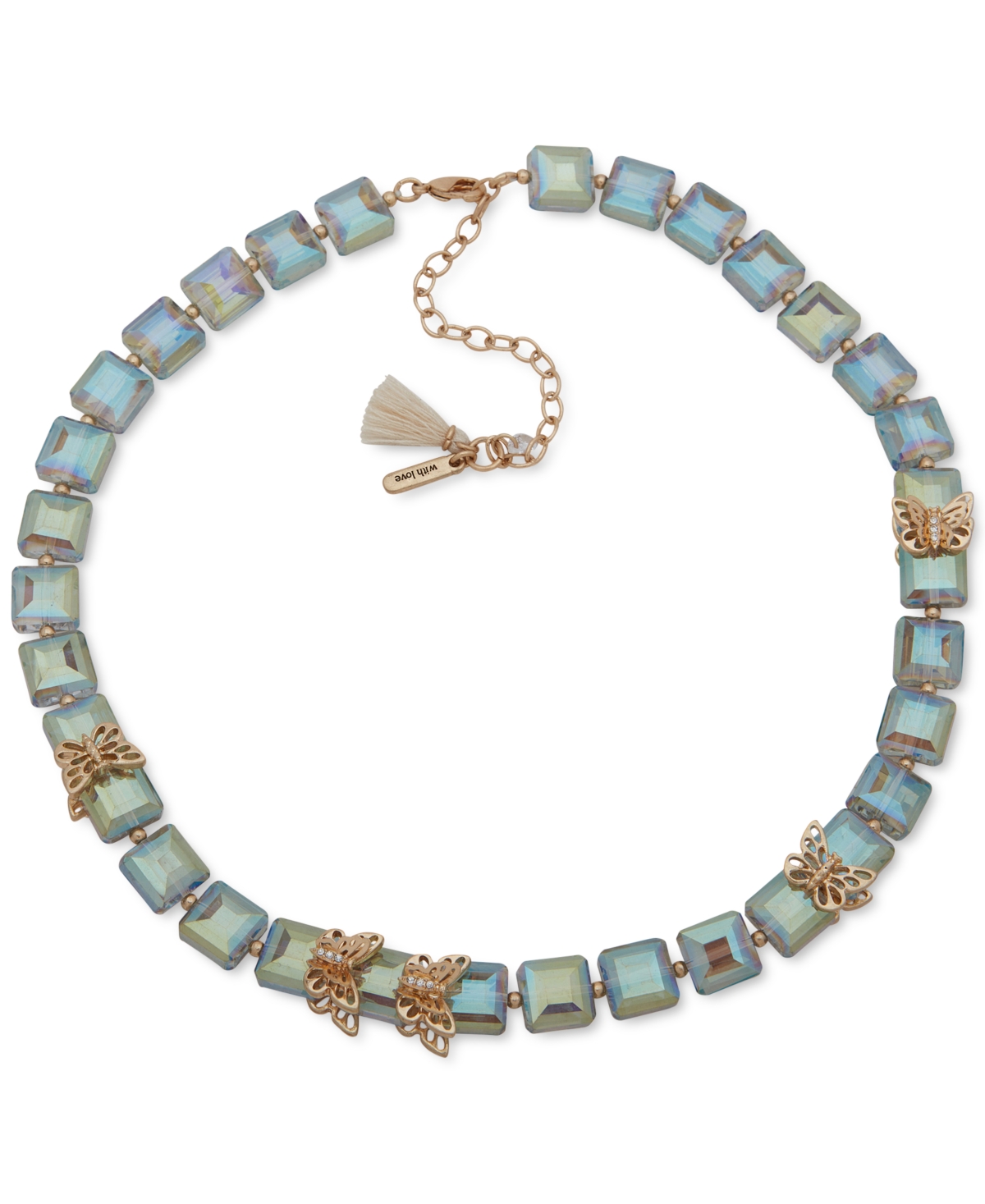 Lonna & Lilly Gold-tone Pave Butterfly & Square Stone All-around Collar Necklace, 16" + 3" Extender In Green