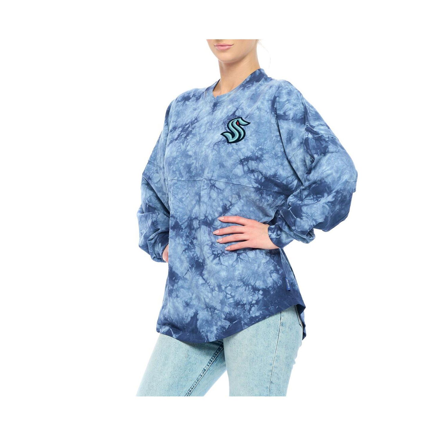 Women's Deep Sea Blue Seattle Kraken Crystal-Dye Long Sleeve T-shirt
