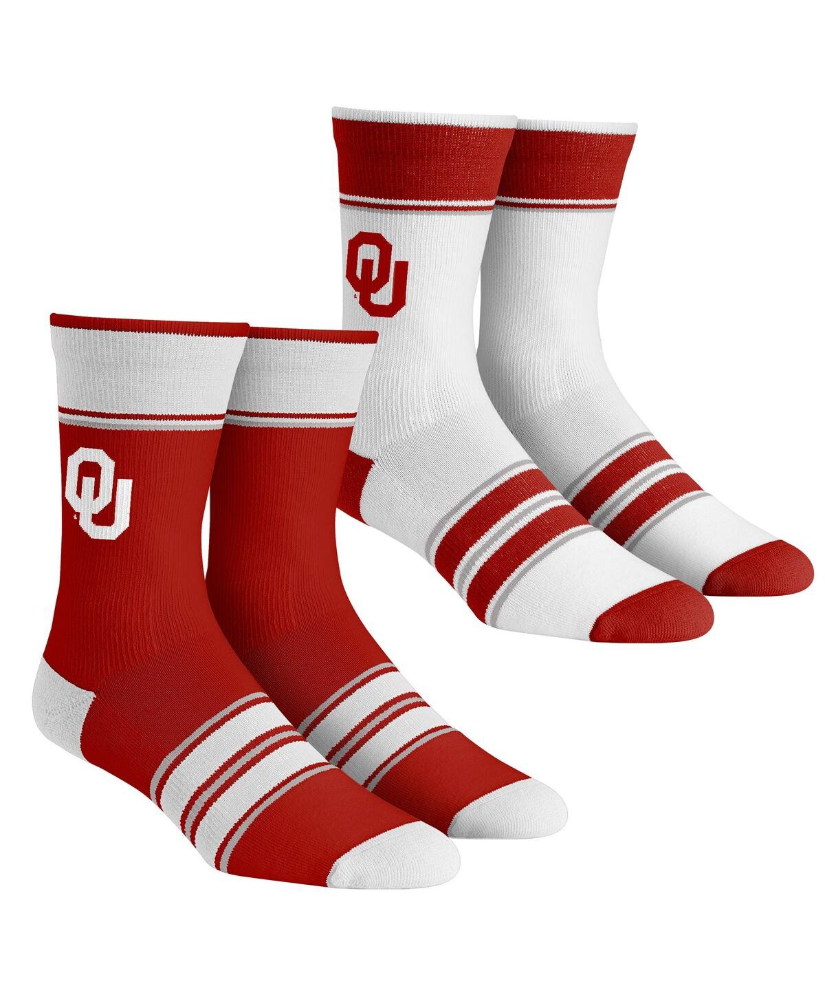 Rock 'em Kids' Youth Boys And Girls  Socks Oklahoma Sooners Multi-stripe 2-pack Team Crew Sock Set