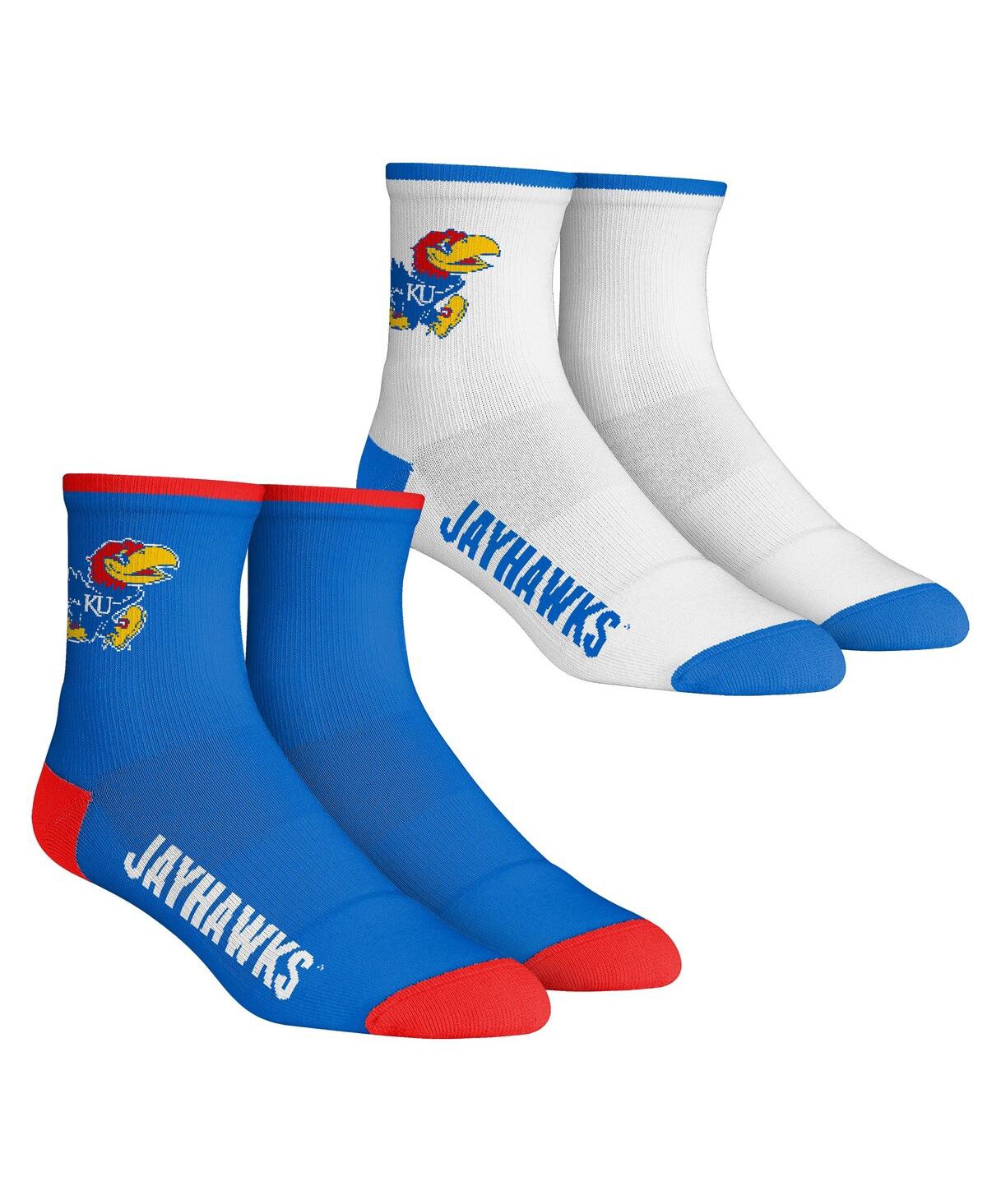 Rock 'em Kids' Youth Boys And Girls  Socks Kansas Jayhawks Core Team 2-pack Quarter Length Sock Set In Blue,white
