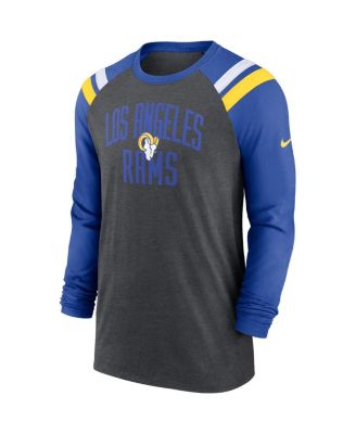 Men's Heathered Charcoal, Royal Los Angeles Rams Tri-Blend Raglan Athletic Long Sleeve Fashion T-shirt