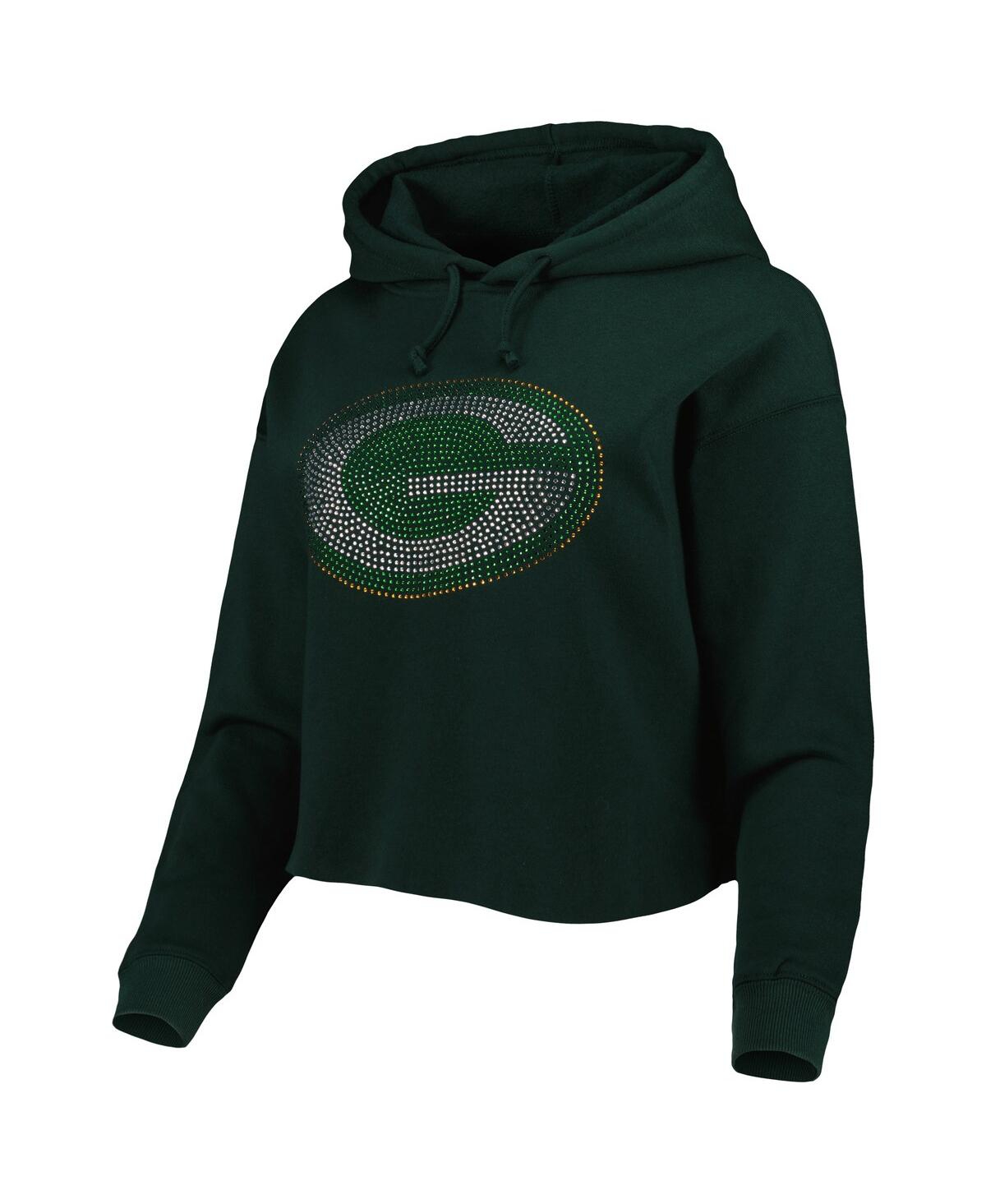 Shop Cuce Women's  Green Green Bay Packers Crystal Logo Cropped Pullover Hoodie