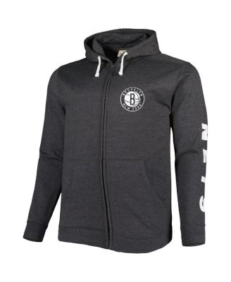 Men's Heathered Black Brooklyn Nets Big and Tall Down and Distance Full-Zip Hoodie