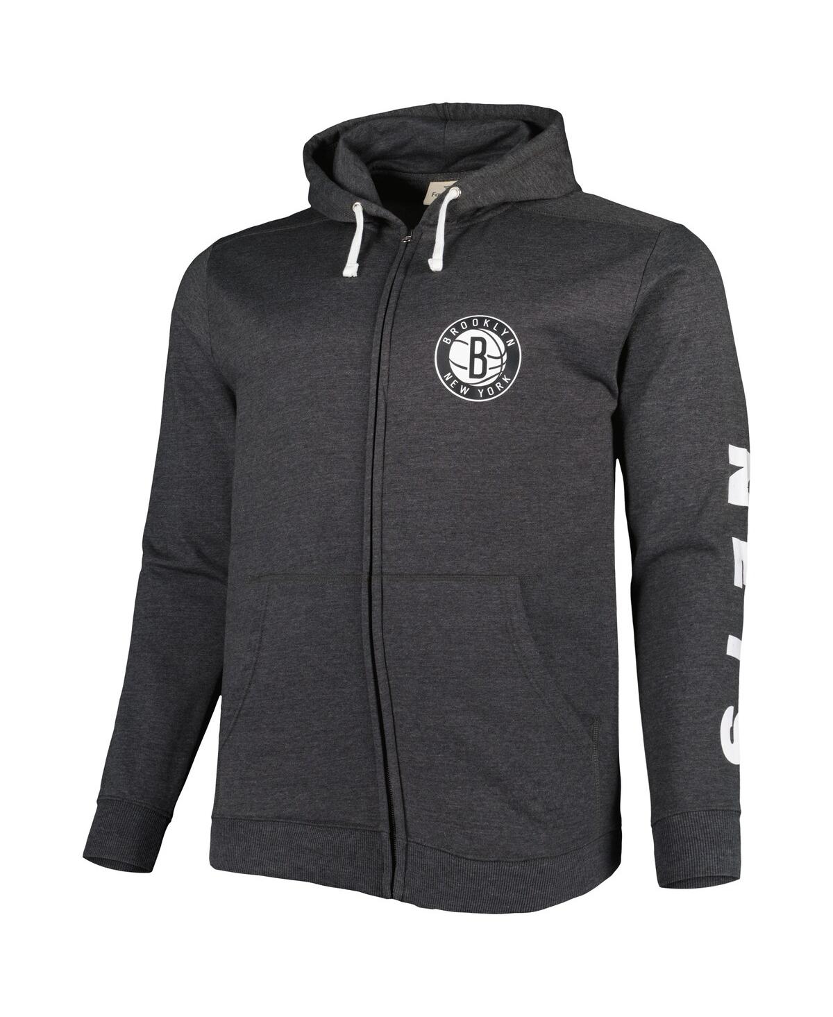 Fanatics Men's  Heathered Black Brooklyn Nets Big And Tall Down And Distance Full-zip Hoodie In Heathered Black