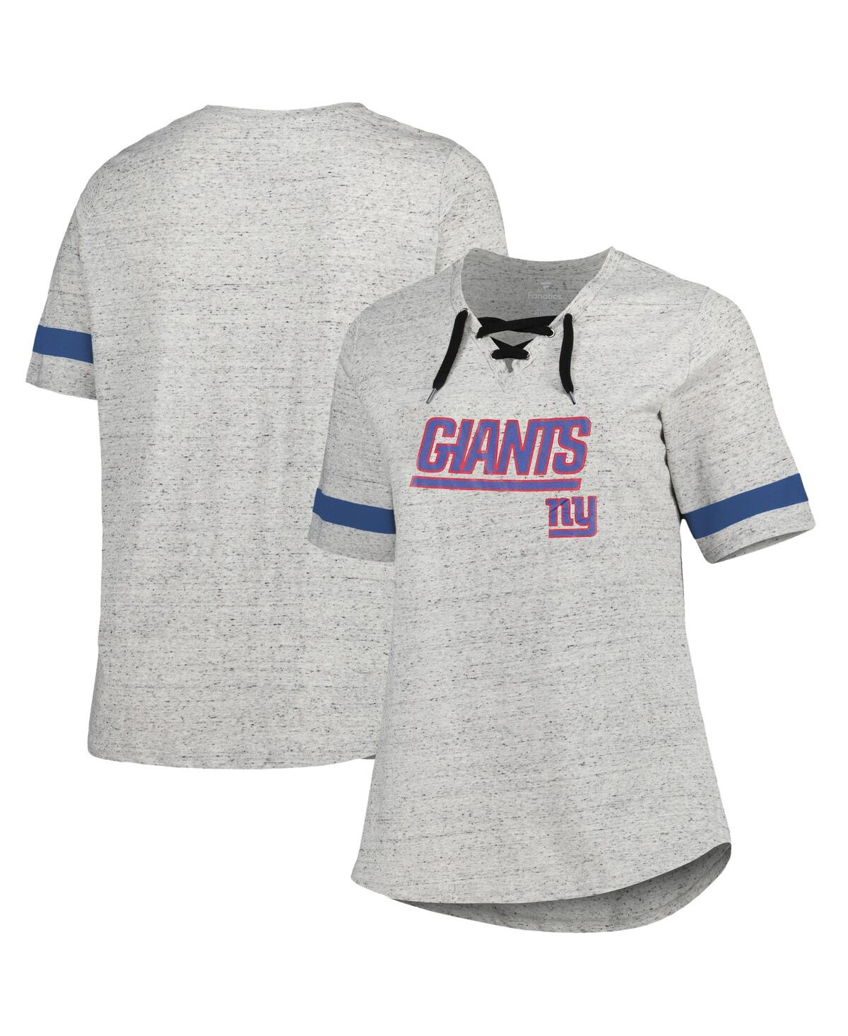Shop Profile Women's Heather Gray New York Giants Plus Size Lace-up V-neck T-shirt