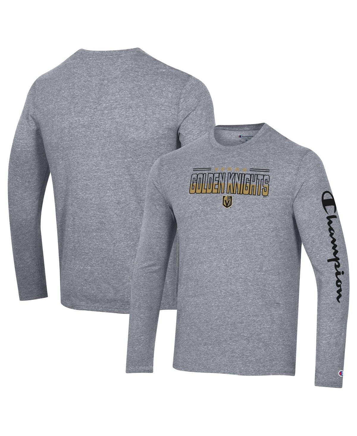 Shop Champion Men's  Heather Gray Vegas Golden Knights Tri-blend Long Sleeve T-shirt
