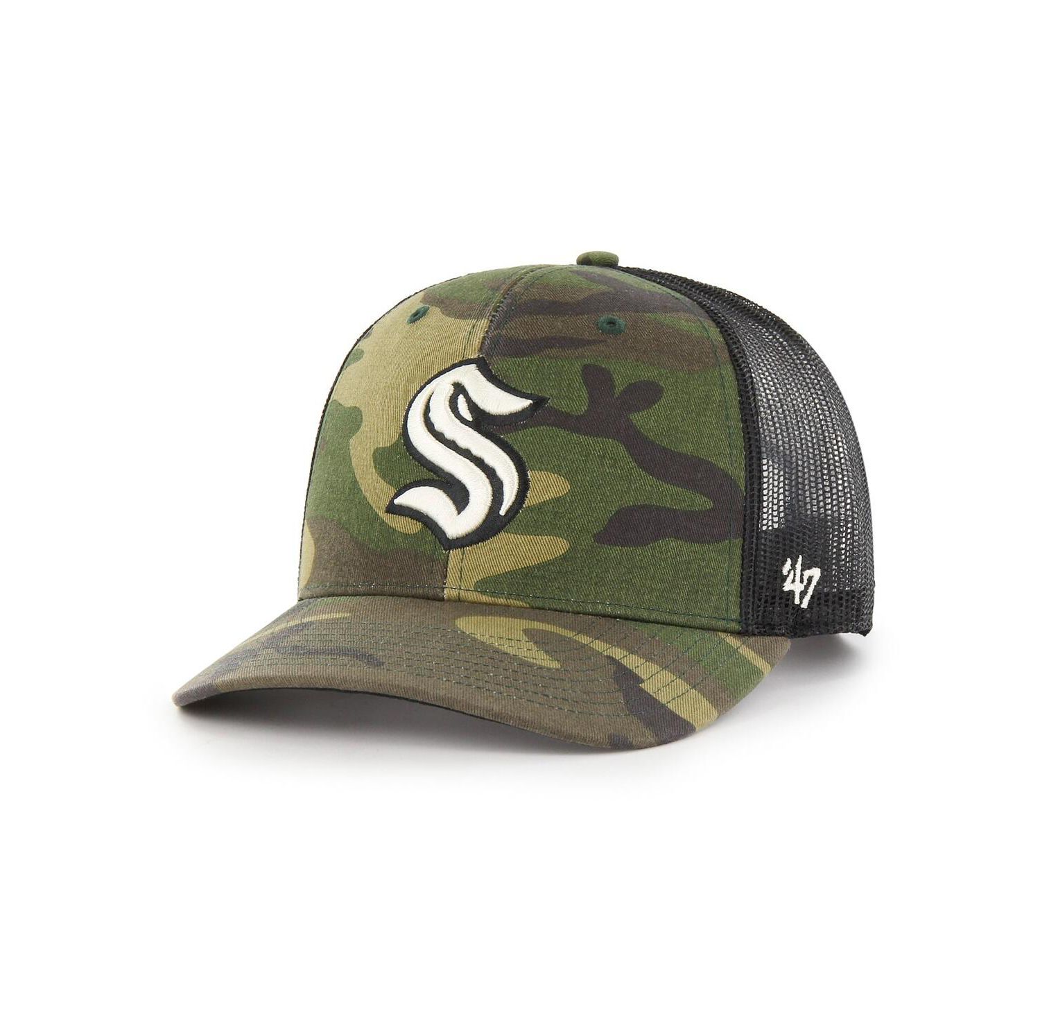 Men's Camo, Black Seattle Kraken Trucker Snapback Hat