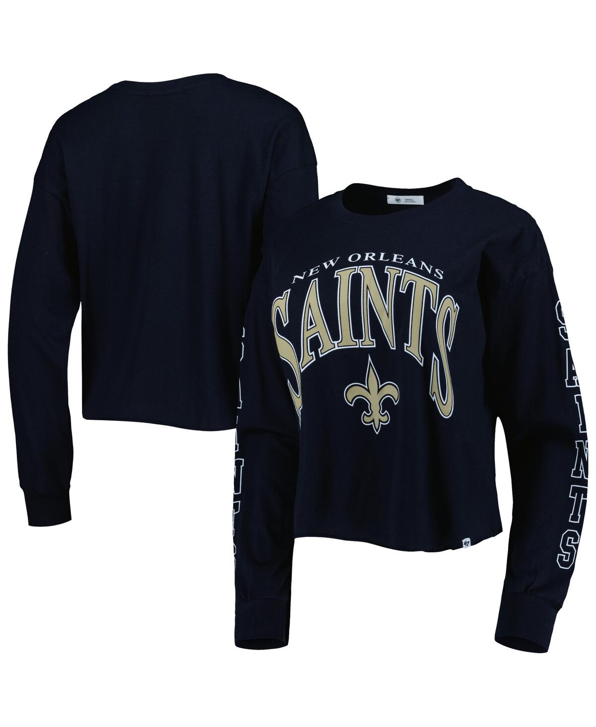 47 Brand Women's ' Black New Orleans Saints Skyler Parkway Cropped Long Sleeve T-shirt