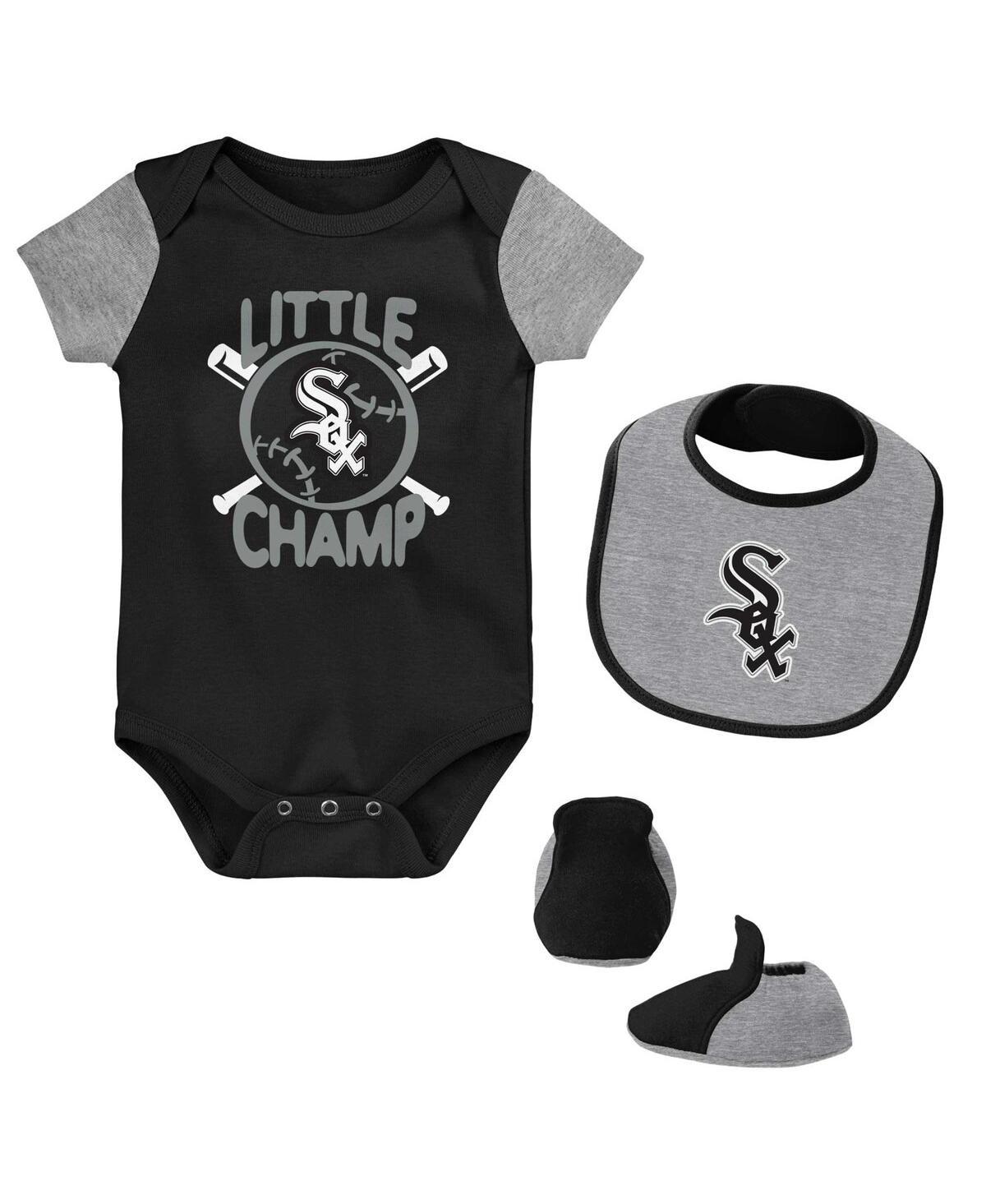 Shop Outerstuff Newborn And Infant Boys And Girls Black, Heather Gray Chicago White Sox Little Champ Three-pack Body In Black,heather Gray